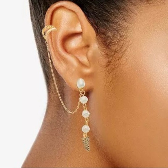 Vera Wang Jewelry - VERA WANG Rocker Chic Gold, Pearl & Clear Crystal Spike Mismatch Earrings